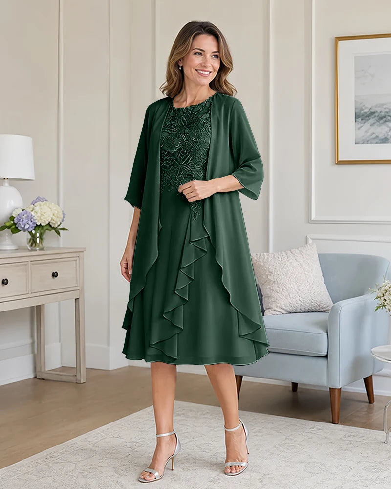 Floral-Lace-Top-Midi-Dress-Matching-Ruffle-Chiffon-Shrug-Emerald-1