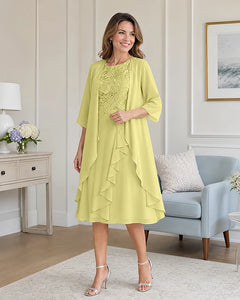 Floral-Lace-Top-Midi-Dress-Matching-Ruffle-Chiffon-Shrug-Lemon-1