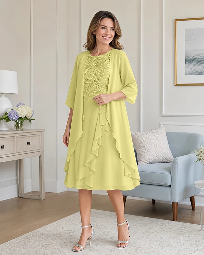Floral-Lace-Top-Midi-Dress-Matching-Ruffle-Chiffon-Shrug-Lemon-1