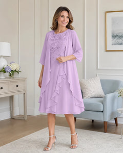 Floral-Lace-Top-Midi-Dress-Matching-Ruffle-Chiffon-Shrug-Lilac-1