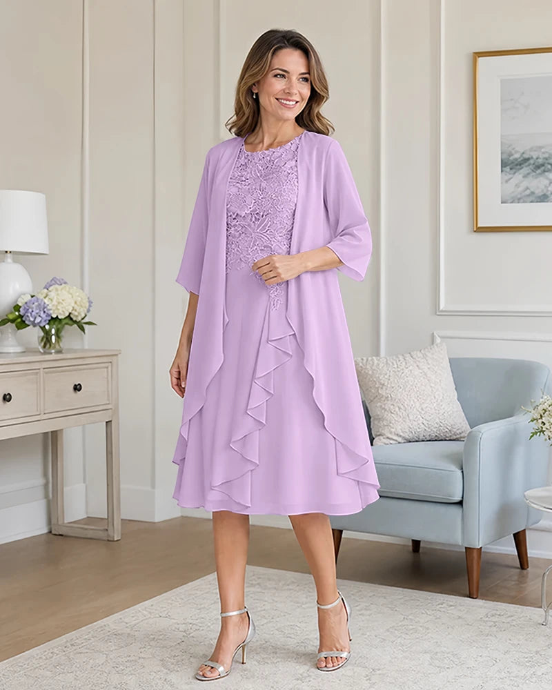 Floral-Lace-Top-Midi-Dress-Matching-Ruffle-Chiffon-Shrug-Lilac-1