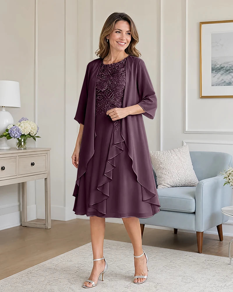 Floral-Lace-Top-Midi-Dress-Matching-Ruffle-Chiffon-Shrug-Plum-1