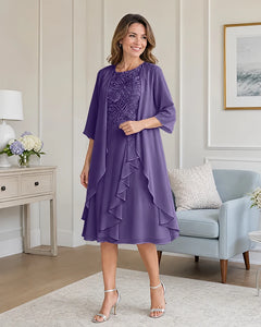 Floral-Lace-Top-Midi-Dress-Matching-Ruffle-Chiffon-Shrug-Regency-1