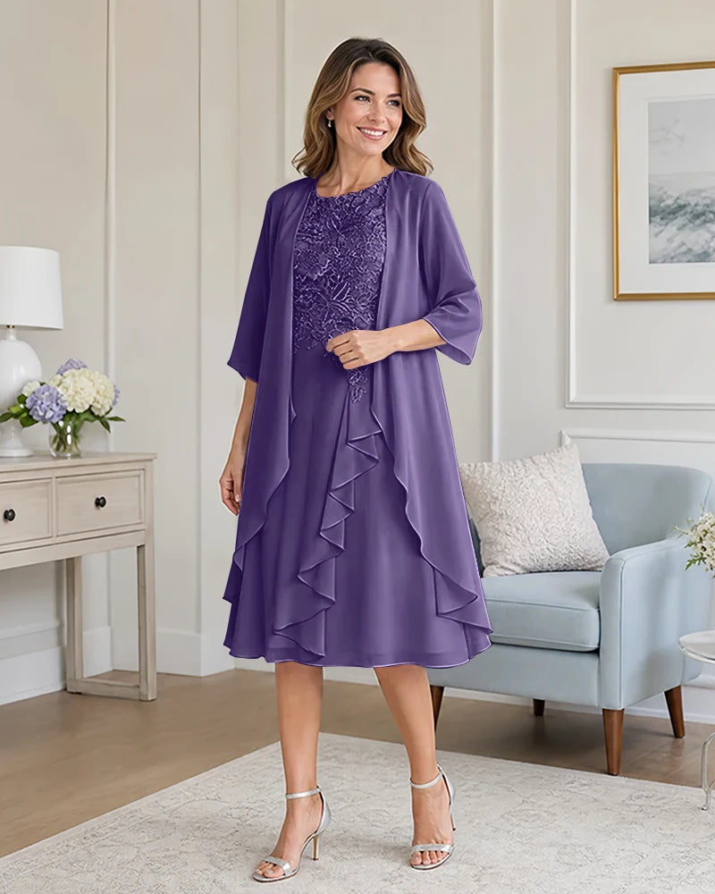 Floral-Lace-Top-Midi-Dress-Matching-Ruffle-Chiffon-Shrug-Regency-1