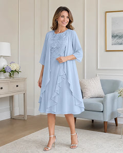 Floral-Lace-Top-Midi-Dress-Matching-Ruffle-Chiffon-Shrug-Sky-Blue-1