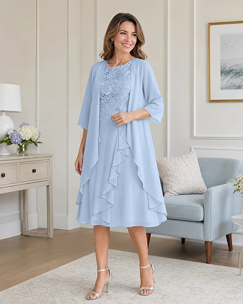 Floral-Lace-Top-Midi-Dress-Matching-Ruffle-Chiffon-Shrug-Sky-Blue-1
