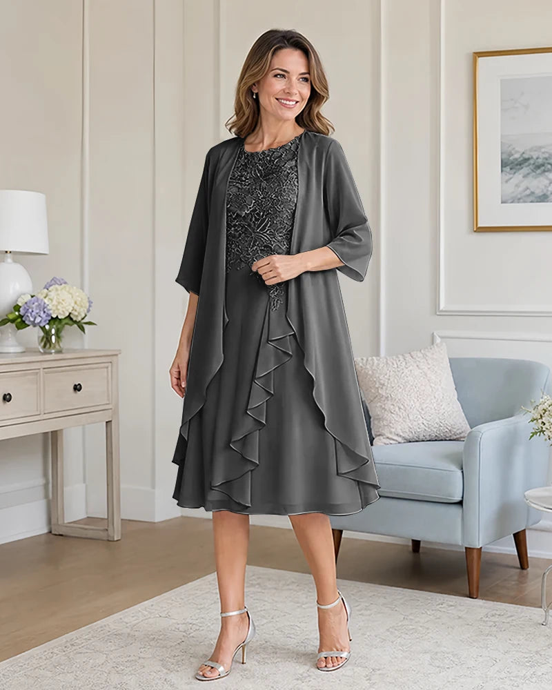 Floral-Lace-Top-Midi-Dress-Matching-Ruffle-Chiffon-Shrug-Steel-Grey-1