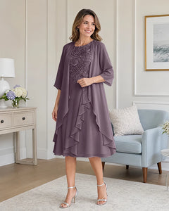 Floral-Lace-Top-Midi-Dress-Matching-Ruffle-Chiffon-Shrug-Wisteria-1